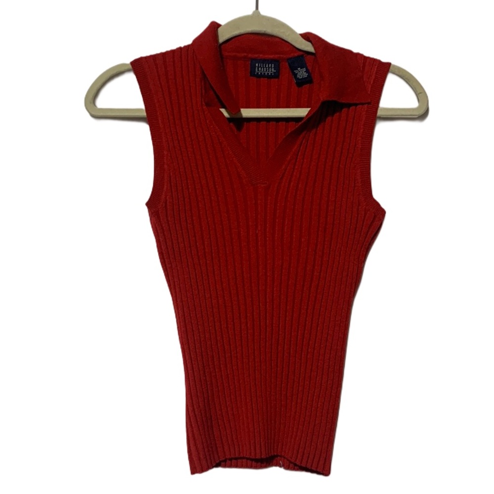 Hillard & Hanson Red Ribbed Sleeveless Collared Tank - Women’s Small / Medium